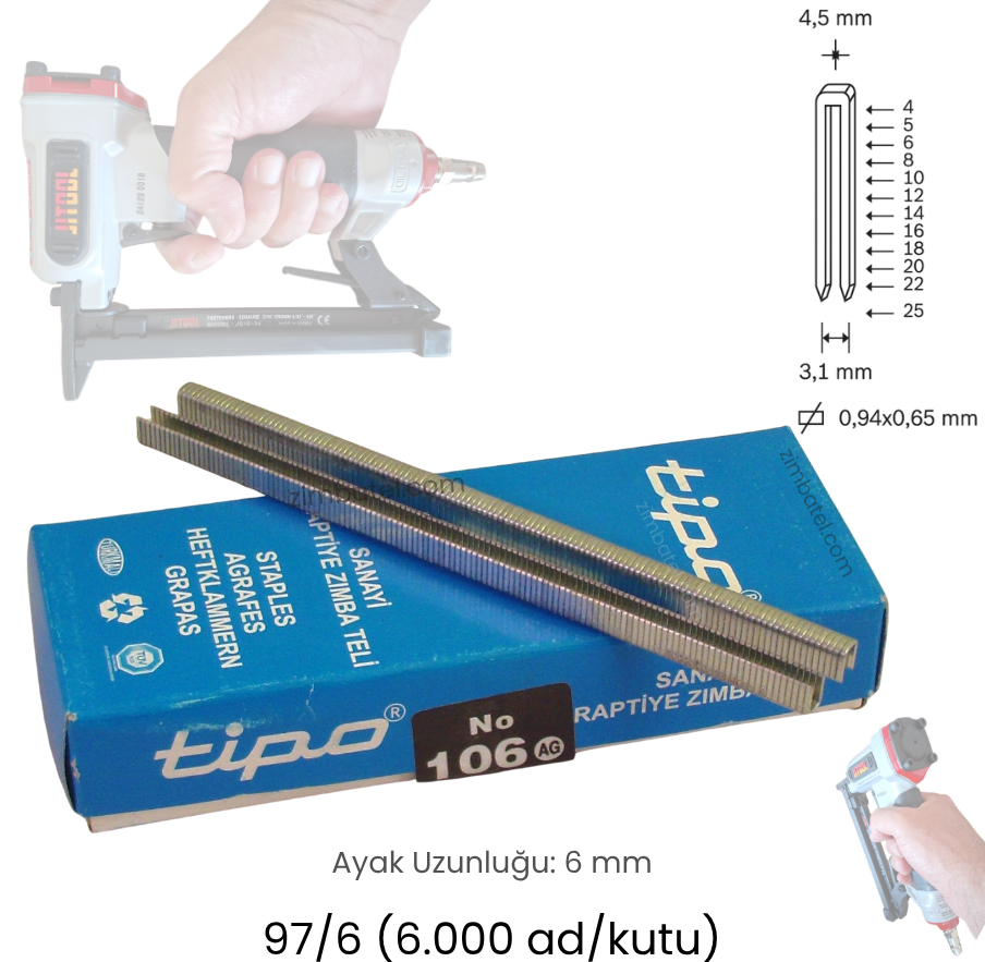 チビ〜 106 ( 93/6, 97/6 ) 6mm TİPO ZIMBA TELİ (6.000 ad.) Avrupa Galvaniz