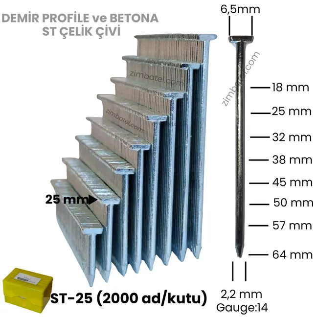 ST-25 ÇELİK T ÇİVİ (2.000 ad.) Beton çivisi, demir profile çakar