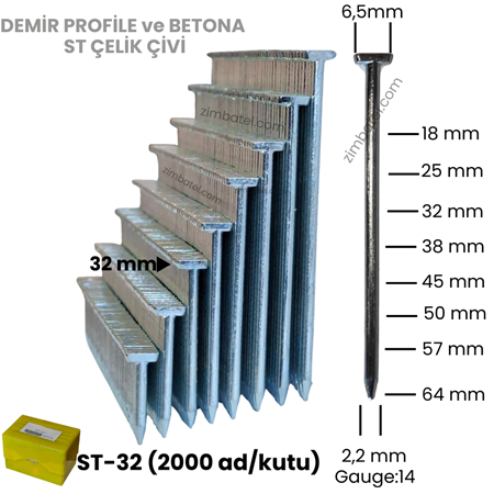 ST-32 ÇELİK T ÇİVİ (2.000 ad.) Beton çivisi, demir profile çakar