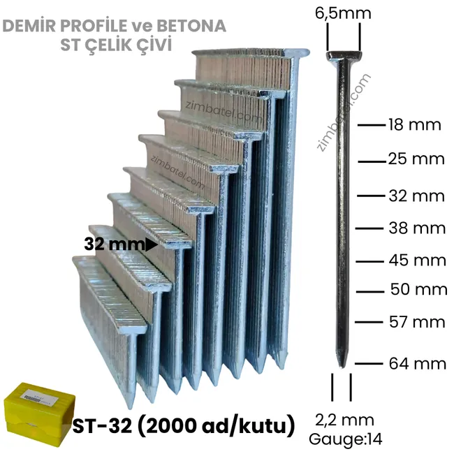ST-32 ÇELİK T ÇİVİ (2.000 ad.) Beton çivisi, demir profile çakar