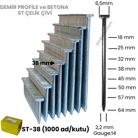 ST-38 ÇELİK T ÇİVİ (1.000 ad.) Beton çivisi, demir profile çakar