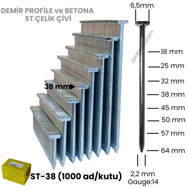 ST-38 ÇELİK T ÇİVİ (1.000 ad.) Beton çivisi, demir profile çakar