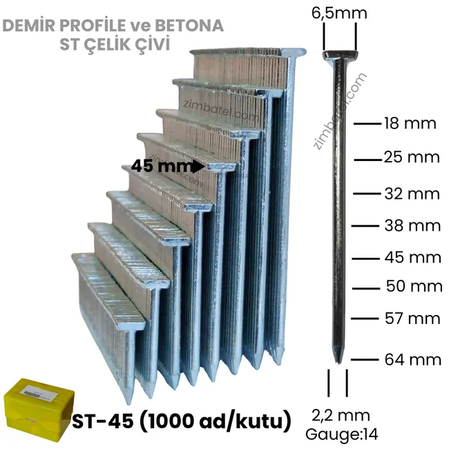 ST-45 ÇELİK T ÇİVİ (1.000 ad.) Beton çivisi, demir profile çakar