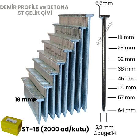 ST-18 ÇELİK T ÇİVİ (2.000 ad.) Beton çivisi, demir profile çakar