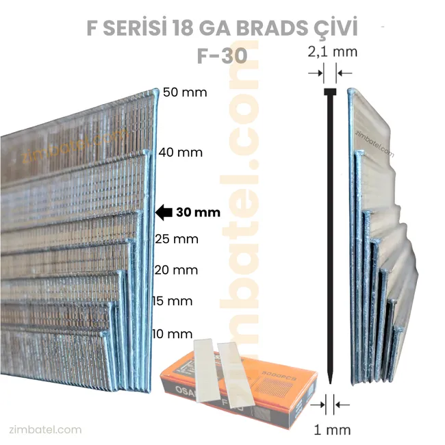 F30 Brad Ga 18/30  Mini başlı çivi (5.000 ad./1 kutu) 1,00x1,25 çap, 30 mm