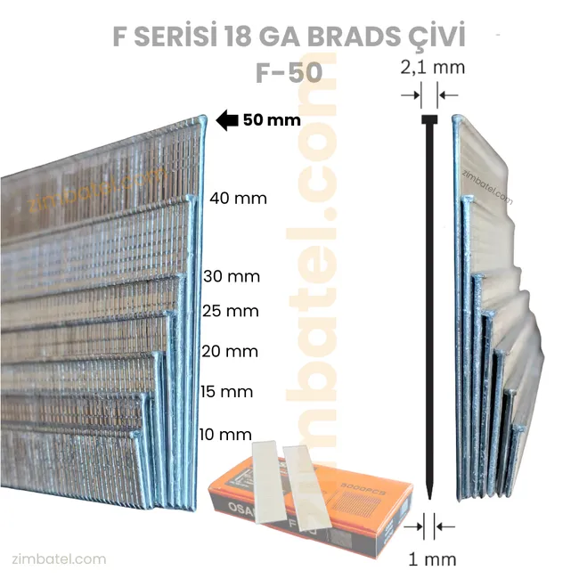F50 Brad Ga 18/50 Mini başlı çivi (5.000 ad./1 kutu) 1,00x1,25 çap, 50 mm