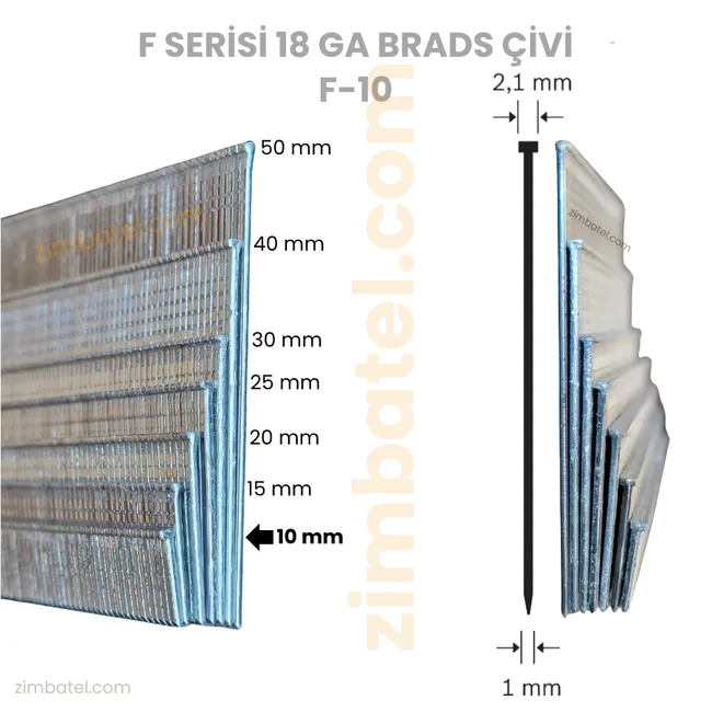F 10 Brad 18 Ga Mini başlı çivi (5.000 ad.) 1,25mm kalınlık 1 cm uzunluk-en küçük çivi