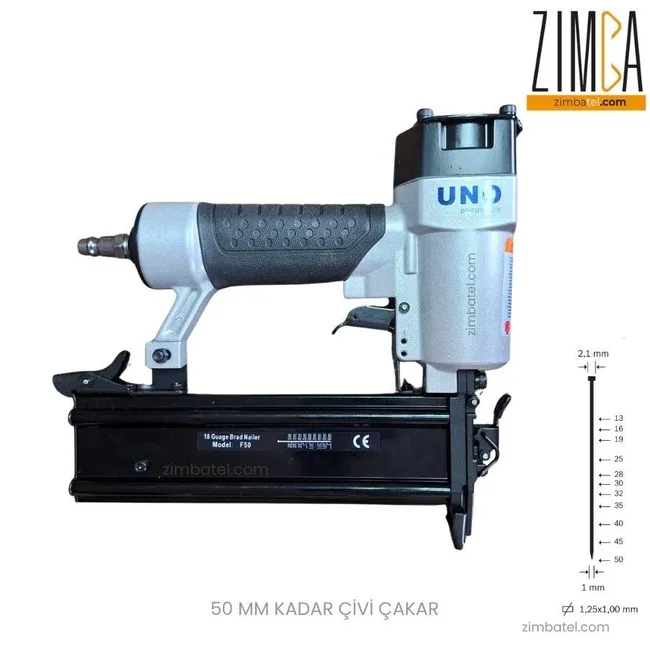 UNO F50 Ga 18 Brad Mini Başlı Havalı Çivi Çakma Tabancası 1,00x1,25 mm çivi çakma