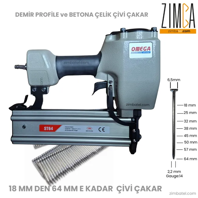 OMEGA ST 64 HAVALI ÇELİK T ÇİVİ TABANCASI beton çivisi çakar