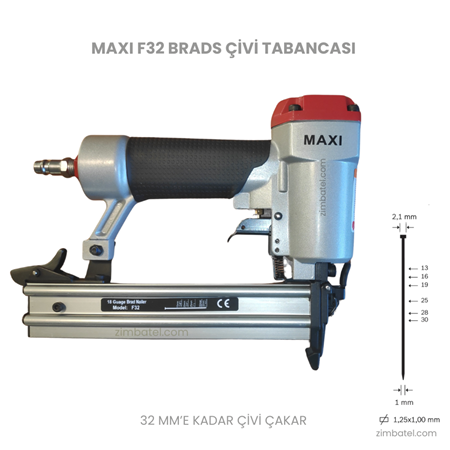 MAXI F32 Ga 18 Brad Mini Başlı Havalı Çivi Çakma Tabancası 1,00x1,25 mm çivi çakma