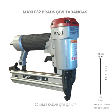 MAXI F32 Ga 18 Brad Mini Başlı Havalı Çivi Çakma Tabancası 1,00x1,25 mm çivi çakma