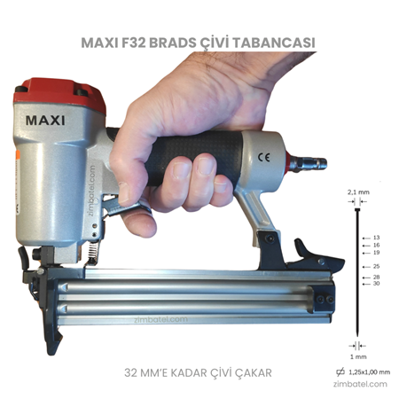 MAXI F32 Ga 18 Brad Mini Başlı Havalı Çivi Çakma Tabancası 1,00x1,25 mm çivi çakma