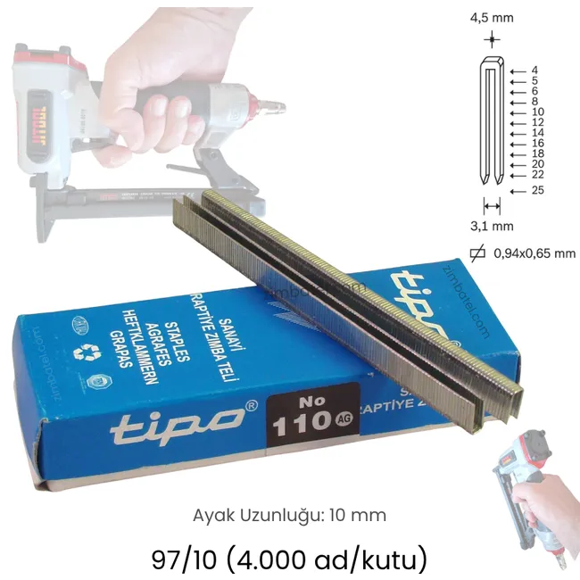 110 (93/10, 97/10) TİPO ZIMBA TELİ (4.000 ad.) Avrupa Galvaniz Yüksek Mukavemetli 10mm