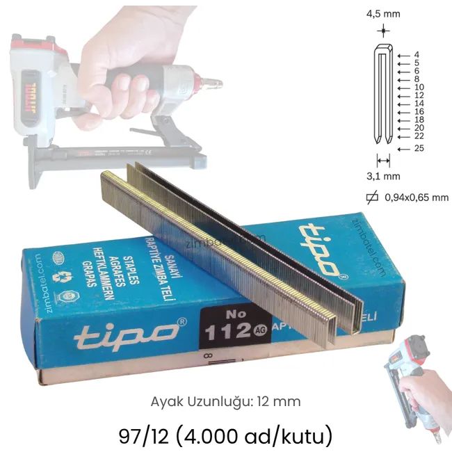112 (93/12, 97/12) TİPO ZIMBA TELİ (4.000 ad.) Avrupa Galvaniz Yüksek Mukavemetli 12mm