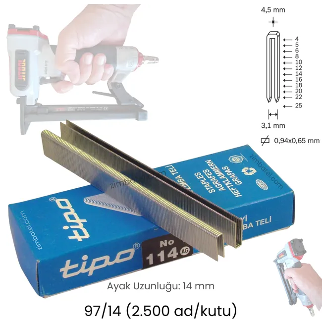 114 (93/14, 97/14) TİPO ZIMBA TELİ (2.500 ad.) Avrupa Galvaniz Yüksek Mukavemetli 14mm