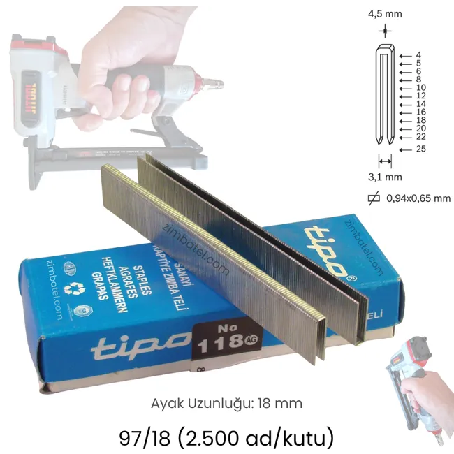 118 (93/18, 97/18) TİPO ZIMBA TELİ (2.500 ad.) Avrupa Galvaniz Yüksek Mukavemetli 16mm