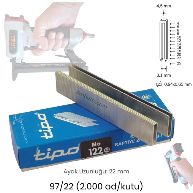 122 (93/22, 97/22) TİPO ZIMBA TELİ (2.000 ad.) Avrupa Galvaniz Yüksek Mukavemetli 22mm